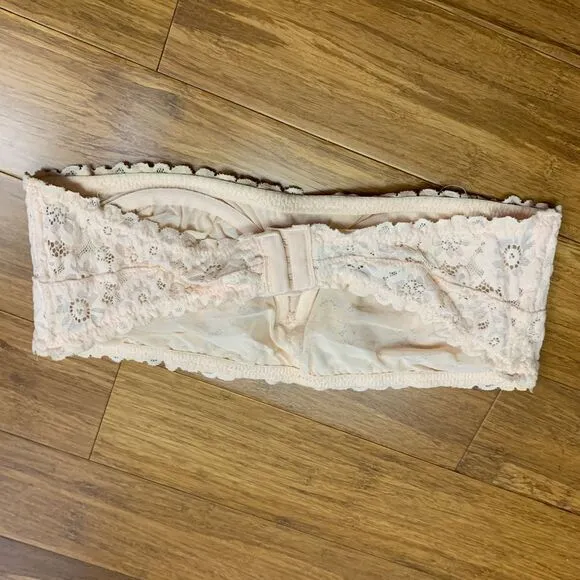 Aerie‎ Bra Womens 36D Pink Floral Lace Bandeau Bralette Strapless Underwire - Image 2