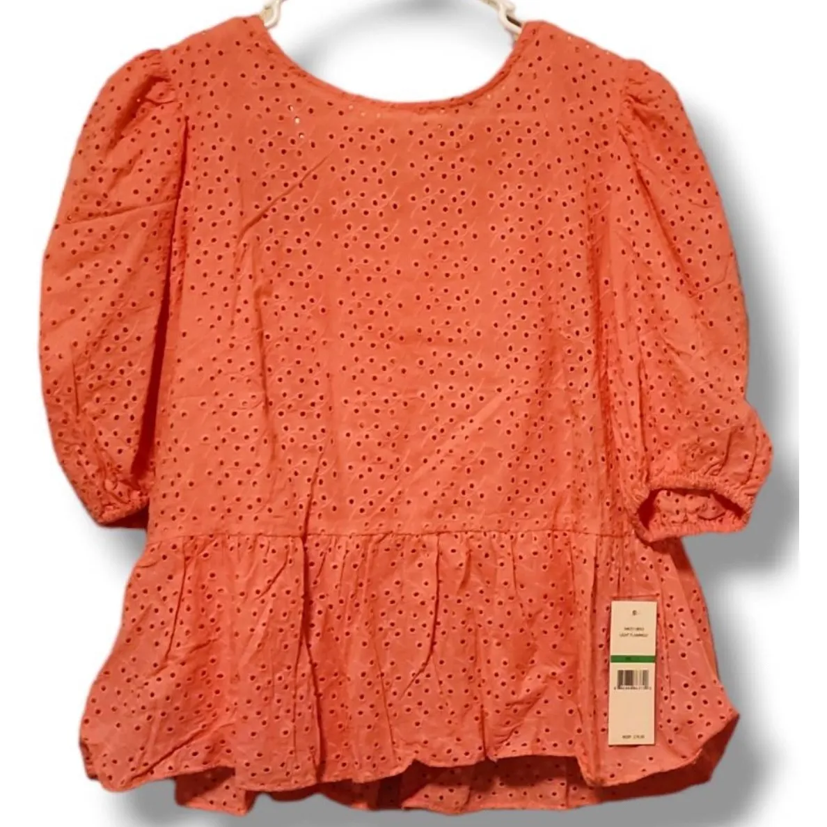 NEW Nanette‎ Lepore 100% Cotton Womens Pink Embroidered Floral Eyelet Top sz L - Image 7