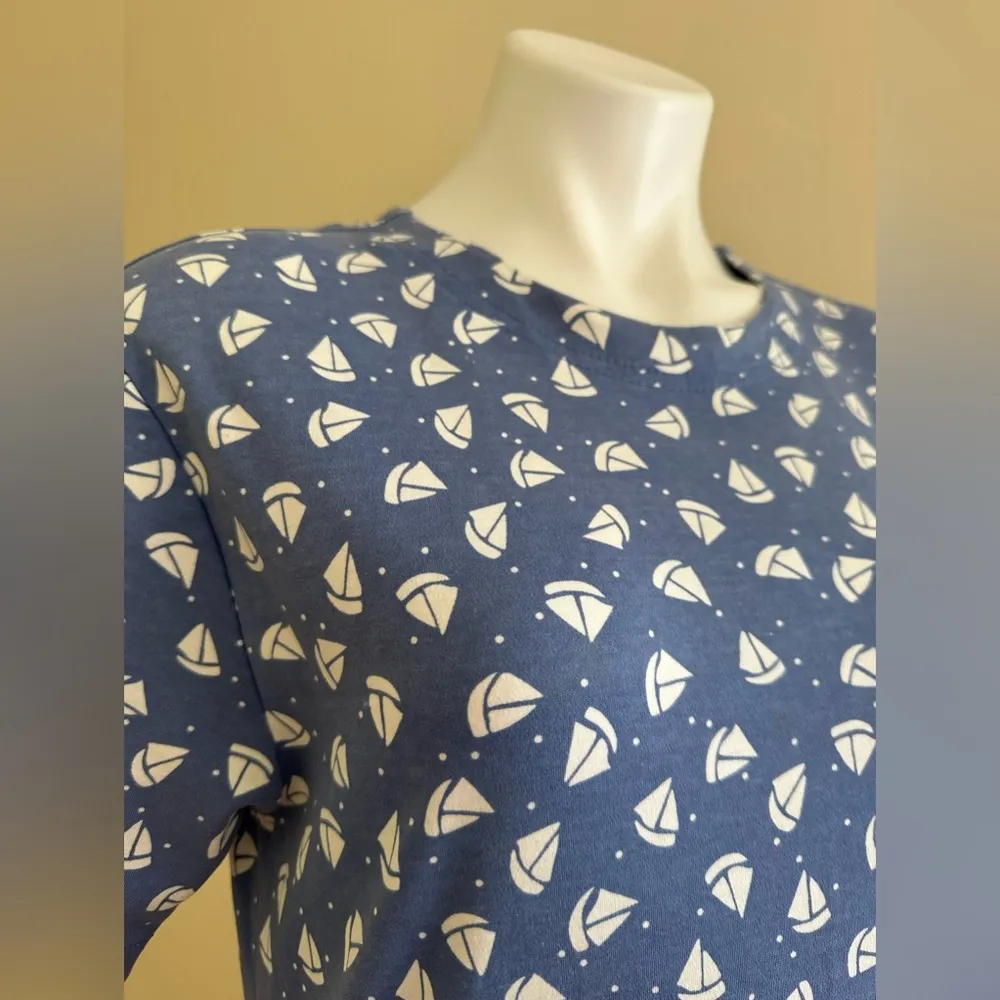 Lands'End  Vintage Maxi Light Blue And White Small Sail Boats Dress SZ MP - Image 5