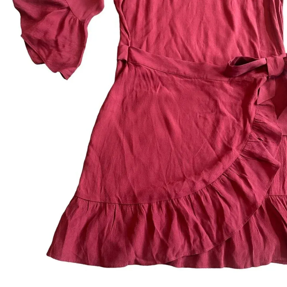 Lucy Paris Burgundy Wrap Dress Ruffle Apron Fit n Flare Size Medium Women's NWT - Image 5