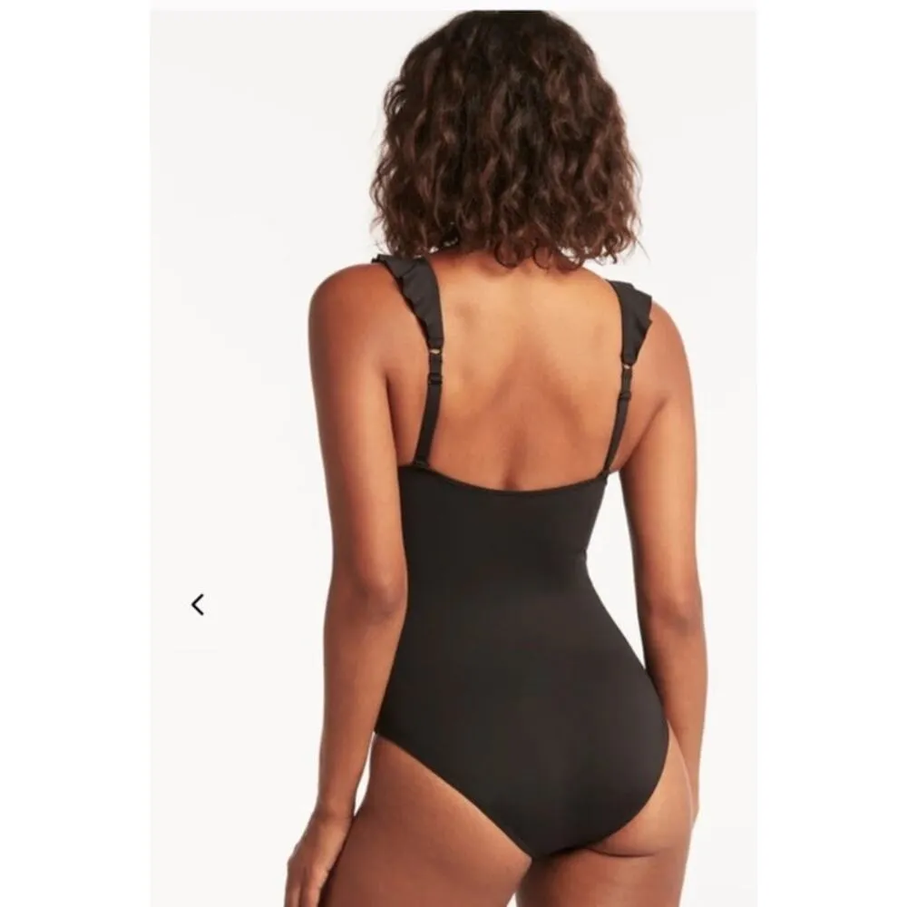 NWT SEA LEVEL Australia Eco Essentials Frill Black One Piece, sz US 6 - Image 4