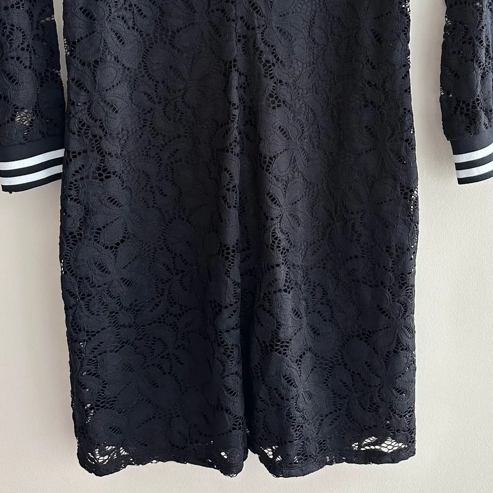 Black Floral Pattern Lace Mini Dress, Long Sleeve Dress, Size Small - Image 11