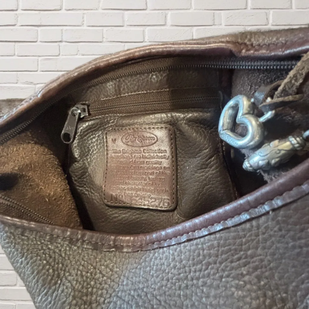 Brighton Brown Leather Braided Strap Hobo Bag Bali Collection Silver Heart - Image 9