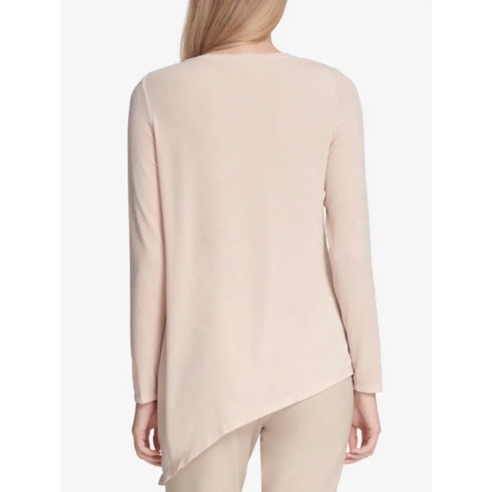 Calvin Klein Shimmer Blush Pink Long Sleeve Asymmetrical Stretch Knit Tunic 2X - Image 3