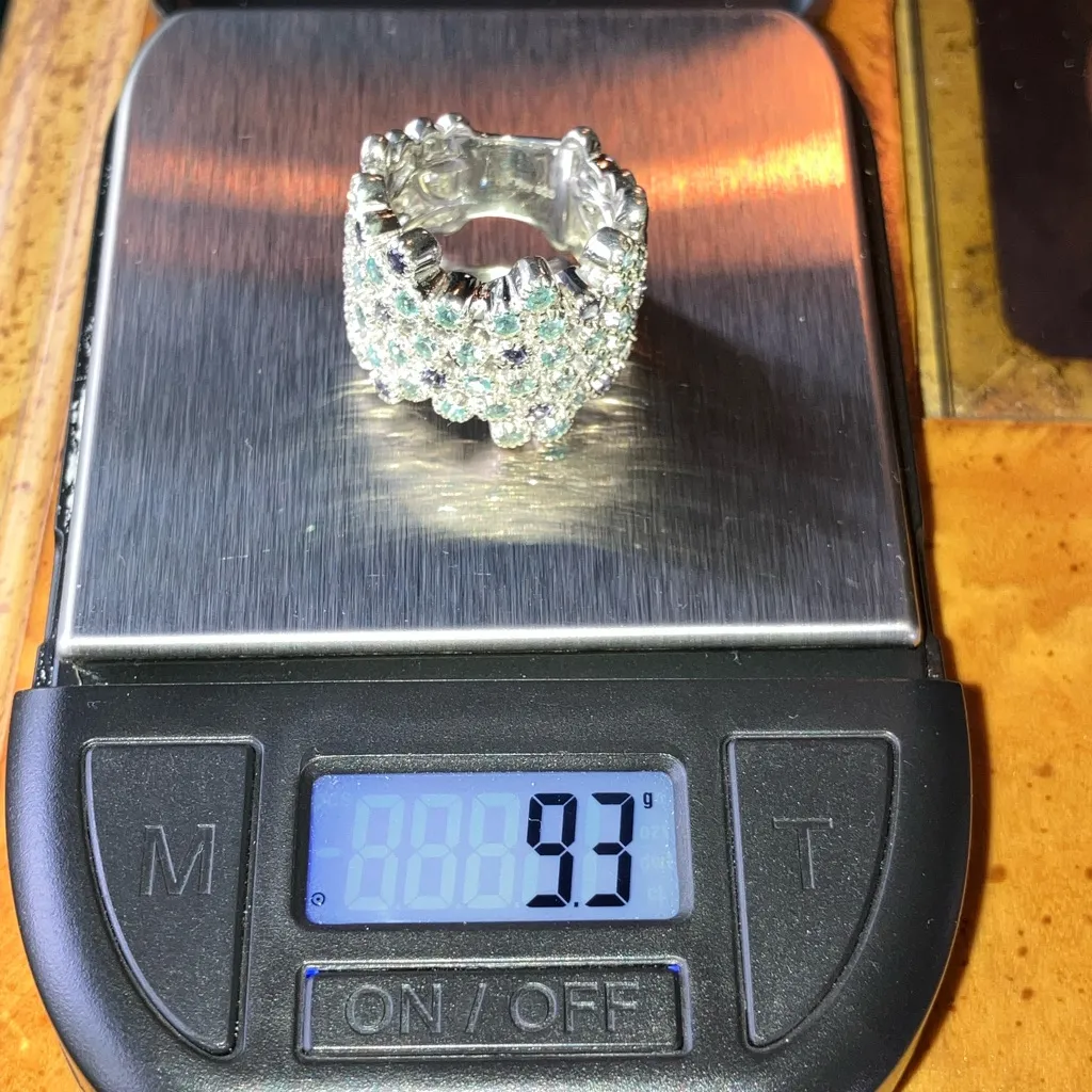 Natural Blue Apatite Iolite Sterling Silver Bubble Ring Size 6 - Image 9