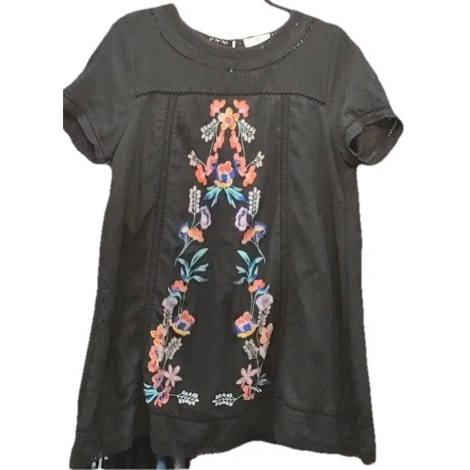 Chic Umber Embroidered Eyelet Lined‎ Mini Tunic Dress Boho Vacation Floral S - Image 9