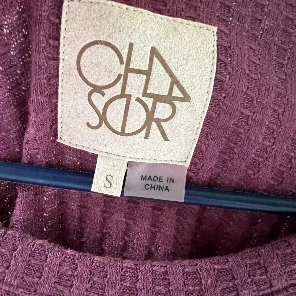 Chaser Revolve Burgundy‎ Long Sleeve Waffle Knit Oversized Tee Small - Image 5