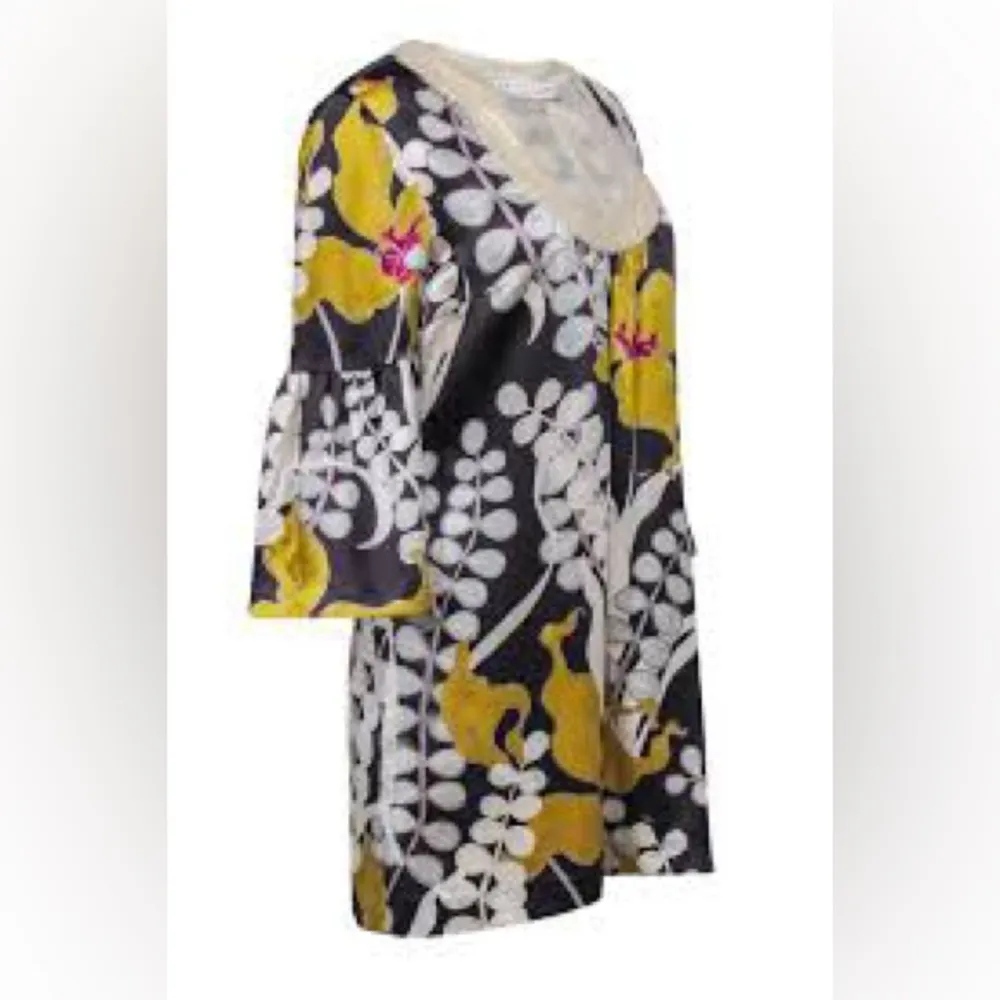 Trina Turk Bonita Dress Silk Black Yellow Floral Sequins Size Medium - Image 4