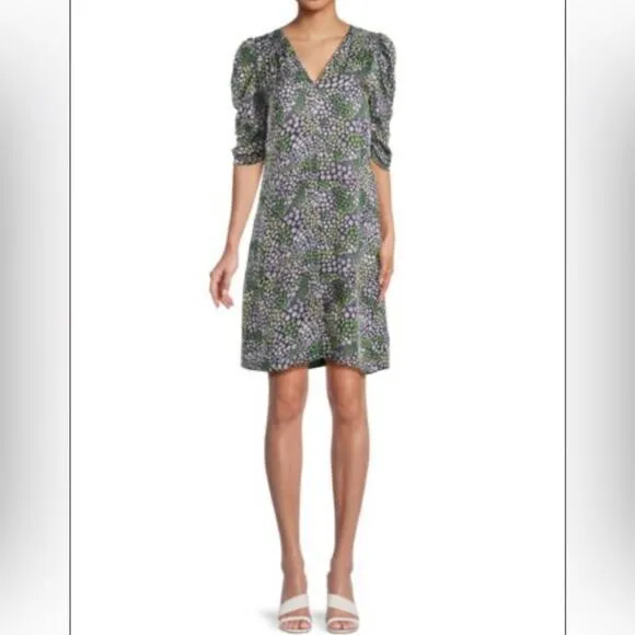 See by Chloe Floral Puff Sleeve Shift Mini Dress Blue Green Size 34‎ or XS - Image 12