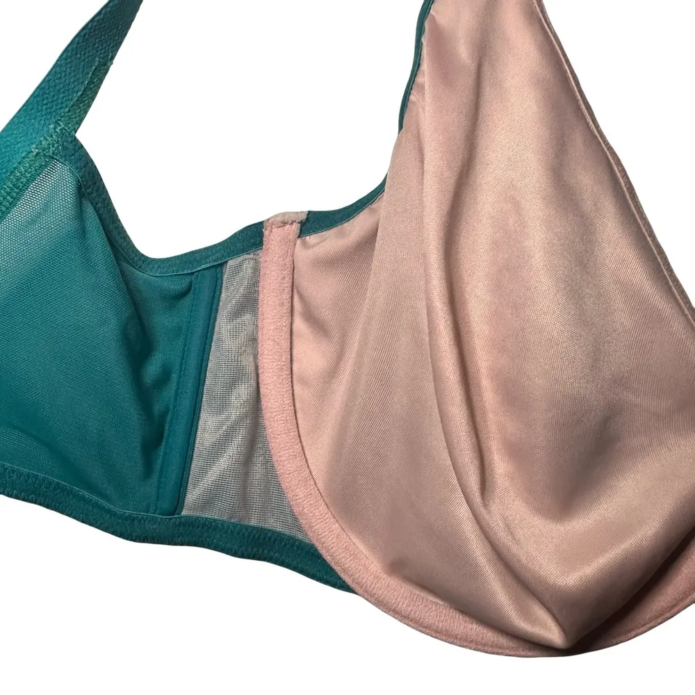 Cacique Modern Lace Covered UL FC Blue (Teal) Lace Pink Underlay Bra 34F - Image 3