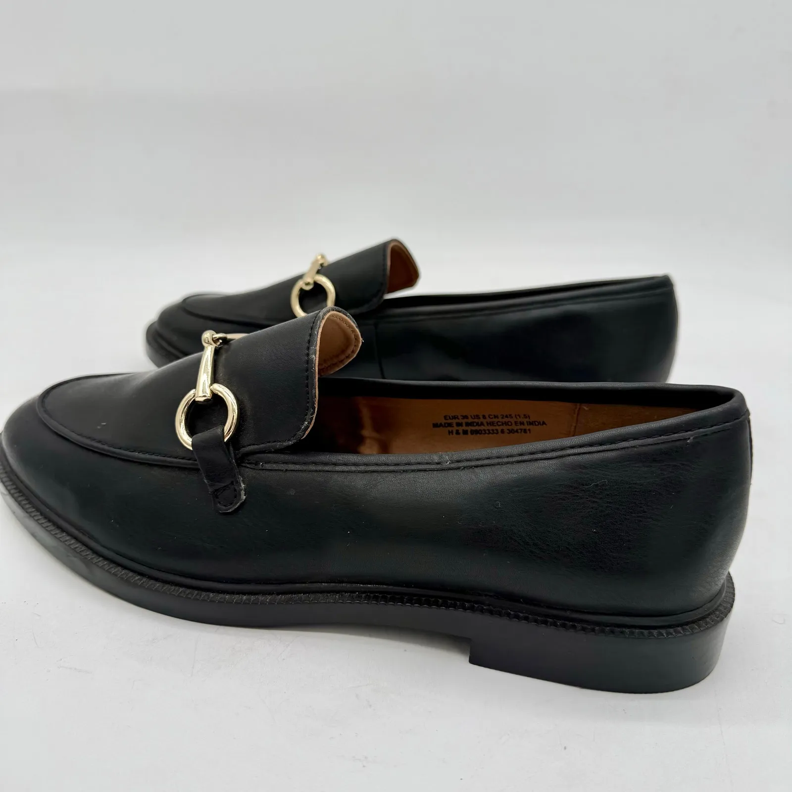 H&M Black Faux Leather Horsebit Loafers Women’s Size 8 Designer Classic Flats - Image 5