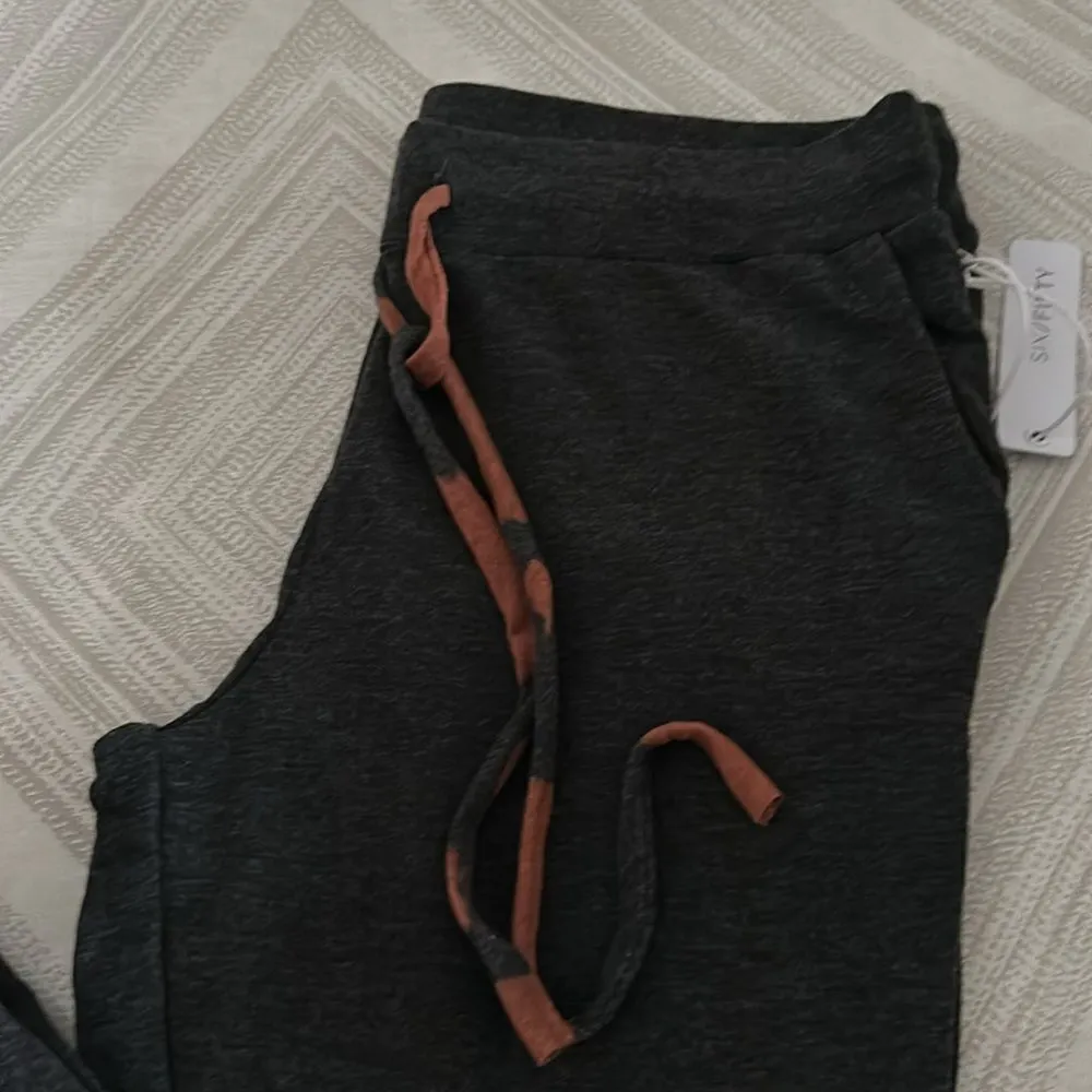 Six Fifty Dark Grey Sweatpants with Leopard Drawstring Tie - Image 2