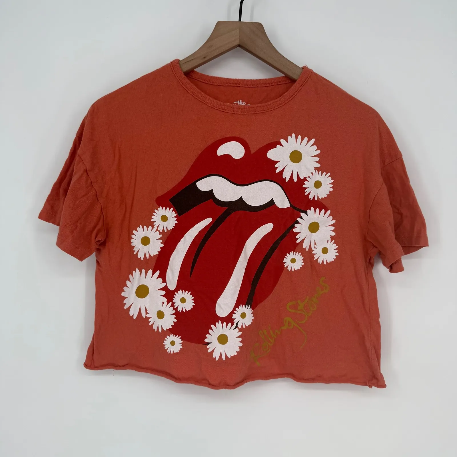 The Rolling Stones Daisy Lips Cropped T Shirt Orange Cotton Size S - Image 2