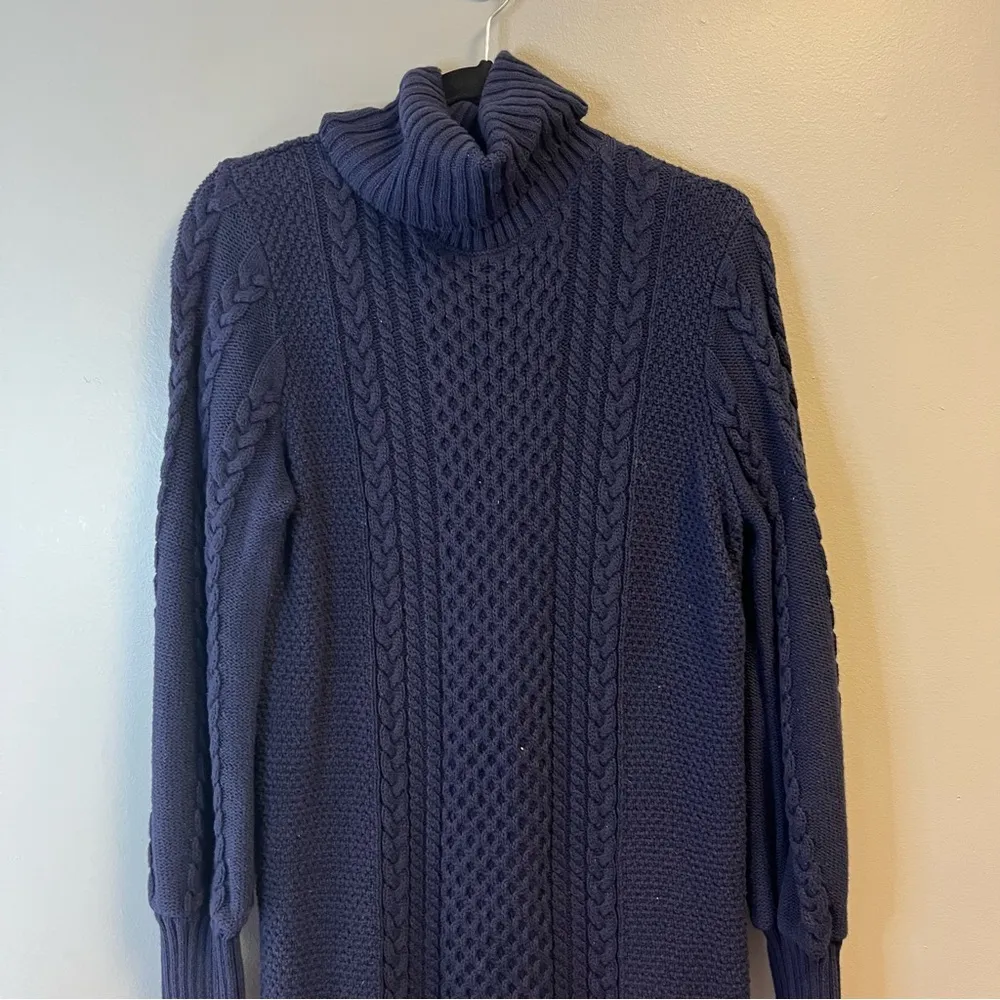 GAP For Good Dress Navy Blue Cable Knit Turtleneck Sweater Dress Sz M EUC - Image 4