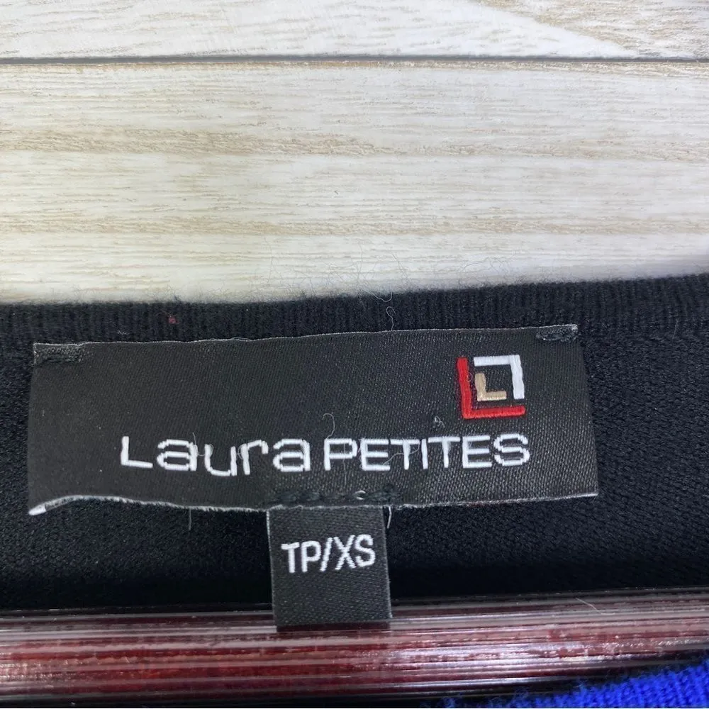 Laura Petites Mandala Print Rhinestone Colorblock‎ Sweater Black Blue XS Size undefined - Image 9