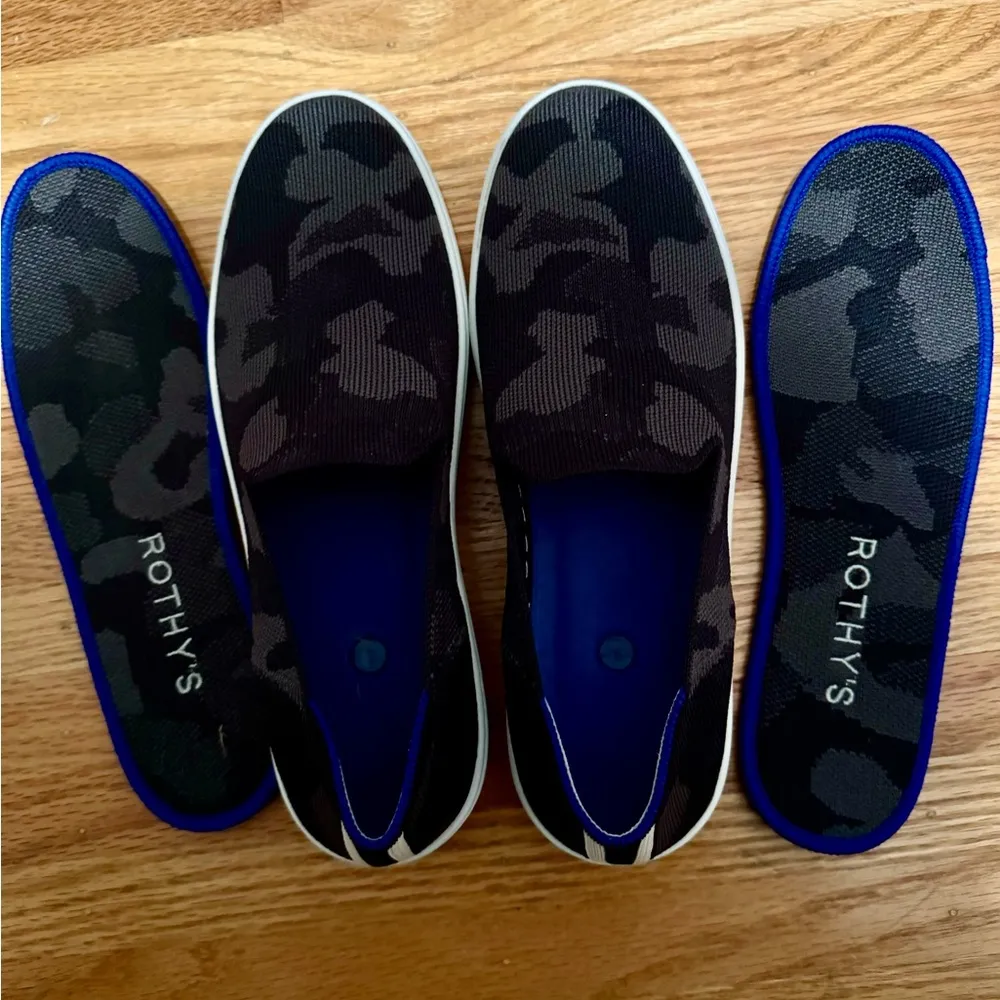 Rothy's Women's Size 8 The Original Slip On Sneaker Gray Black Camo Knit Shoe - Image 5