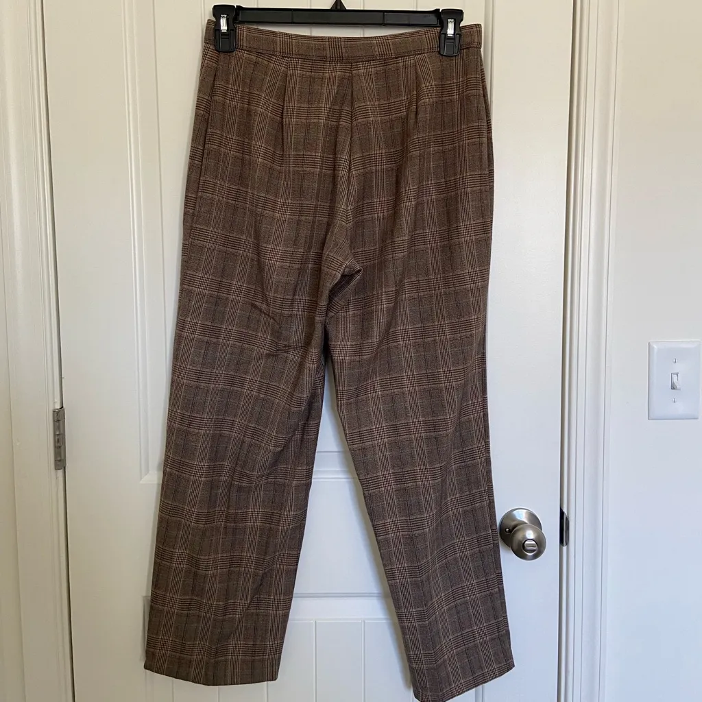 NWOT Briggs New York women’s‎ brown plaid button waist straight pants size 10P - Image 5