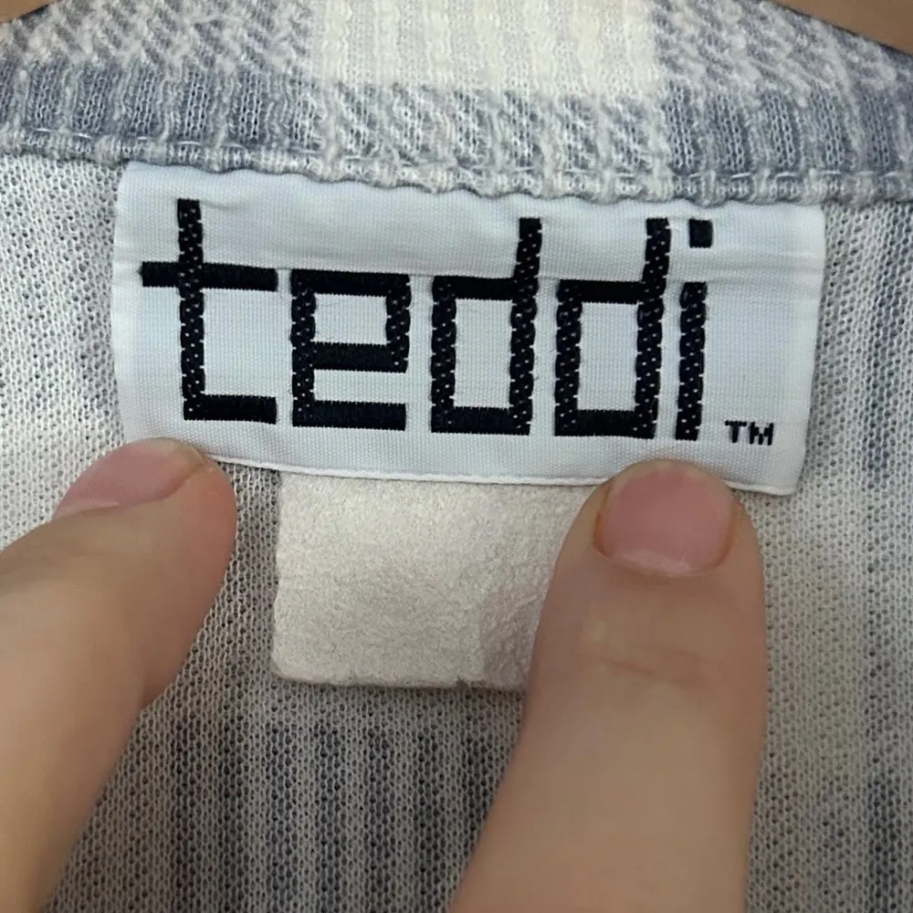 Teddi Vintage Blue Gray and White Checkered Button - Image 2