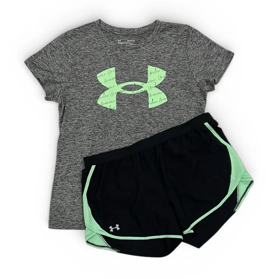 Under Armour Mint and Black Shirt and Shorts Set Size XL - Image 14