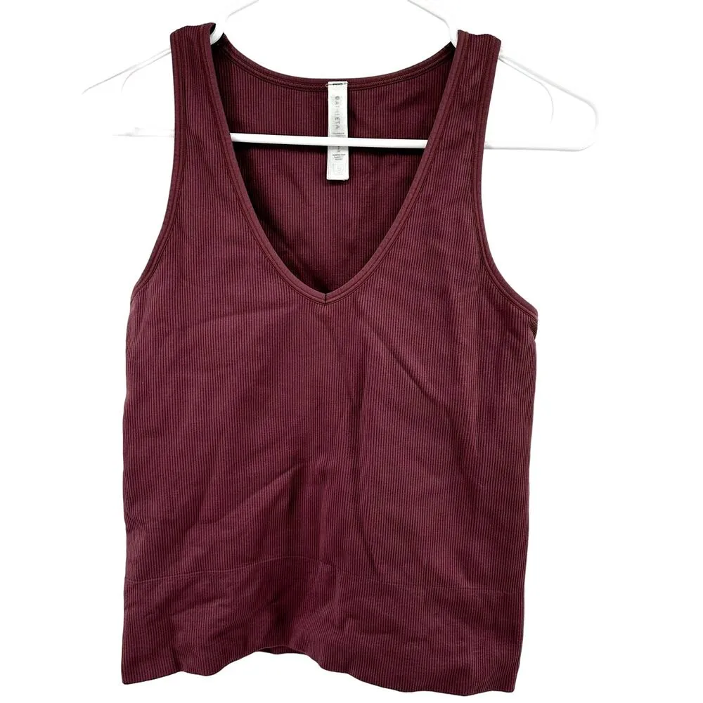 Athleta Aurora Seamless Tank Top Rib Yoga Sweat Wicking Mauve Pink Small - Image 2