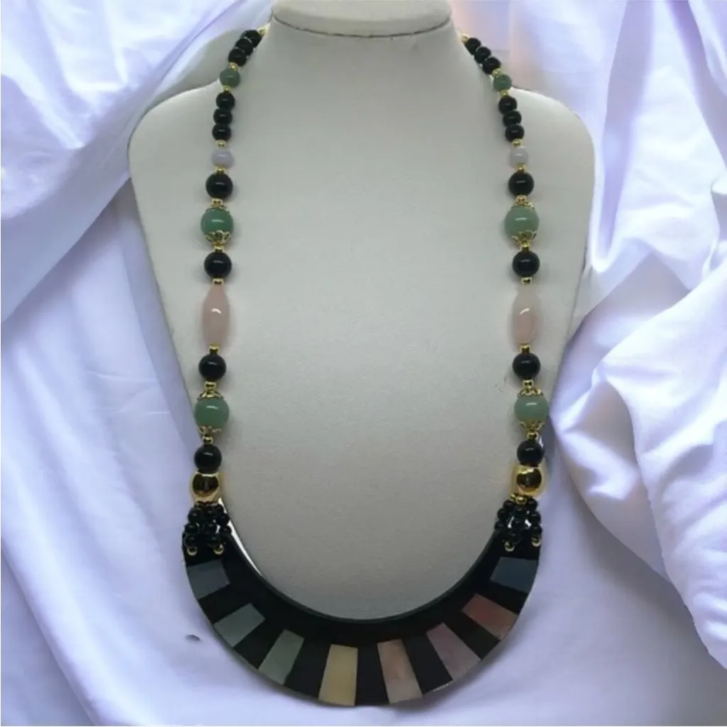 Lee Sands Rainbow Inlay Multicolor Beaded Collar Necklace NWT Black - Image 2