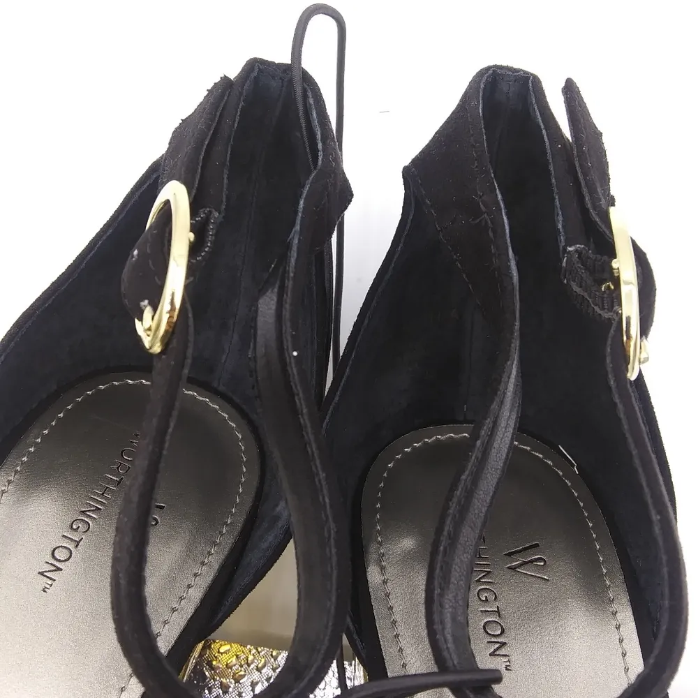 suede heel sandals gold black ties around ankle women’s Size 8M - Image 7