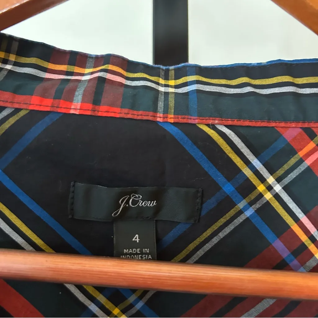 J. Crew Funnelneck Shirt Stewart Tartan Plaid Jeweled Buttons Top Blouse Size 4 - Image 4