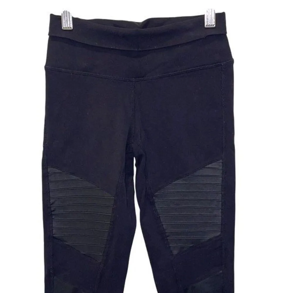 Alo Yoga Womens Flat Front High Waist Mesh Moto Panels Active Leggings Black Siz - Image 3