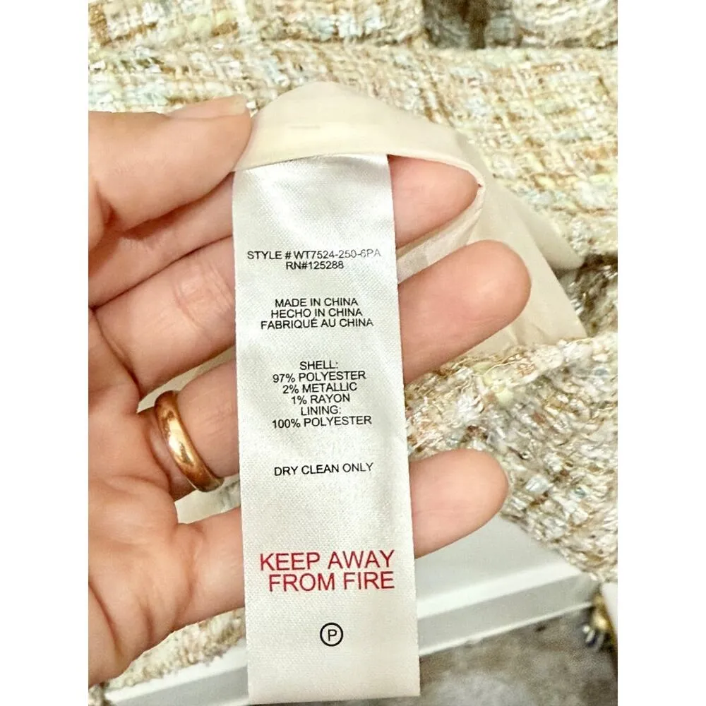 Jason Wu Tweed Double-Breasted Mini Blazer Dress Sparkle Neutrals Women's M - Image 5