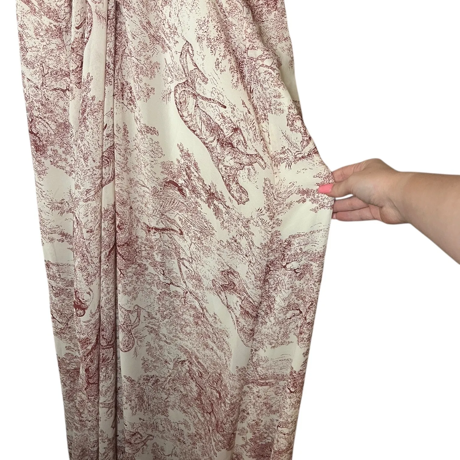 Nasty Gal Toile Print Ruffle Deep V Maxi Dress Cottagecore Boho Evening Sz 8 - Image 11