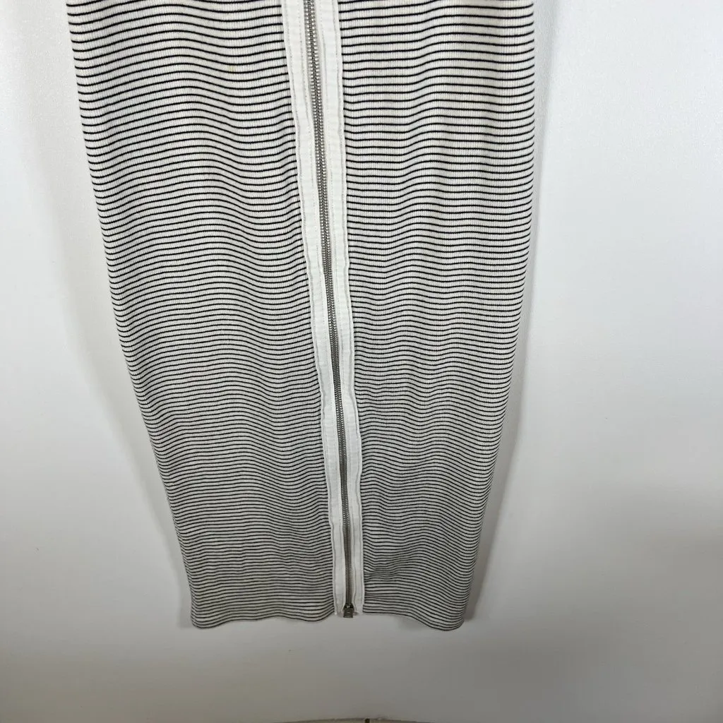 ALLSAINTS Womens Sz 6 Alicia Midi Striped Sleeveless Dress Ribbed Zip Front Goth White - Image 4