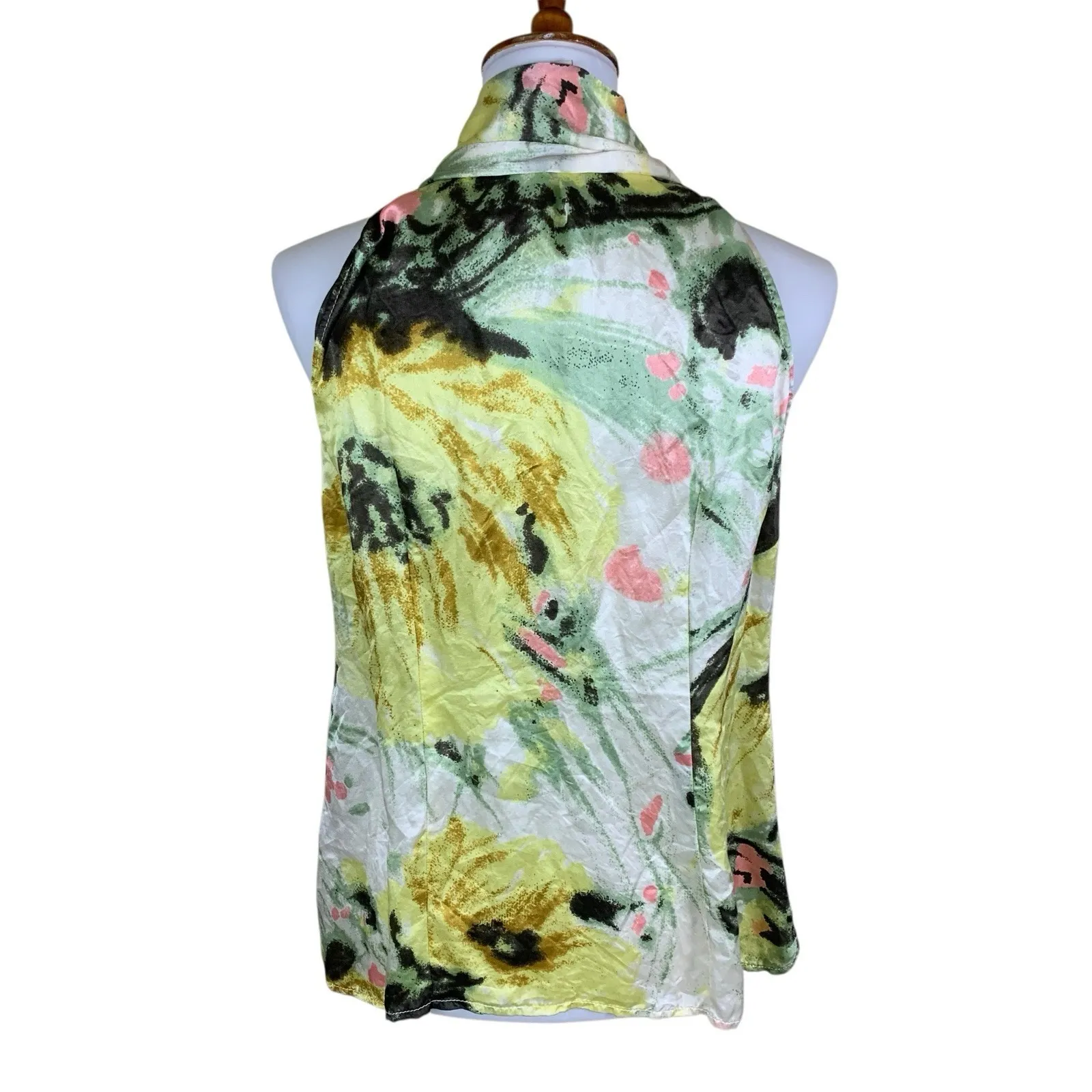 Ted Baker Silk Watercolor Floral Halter Neck Tie Blouse Green Yellow 3 - Image 3