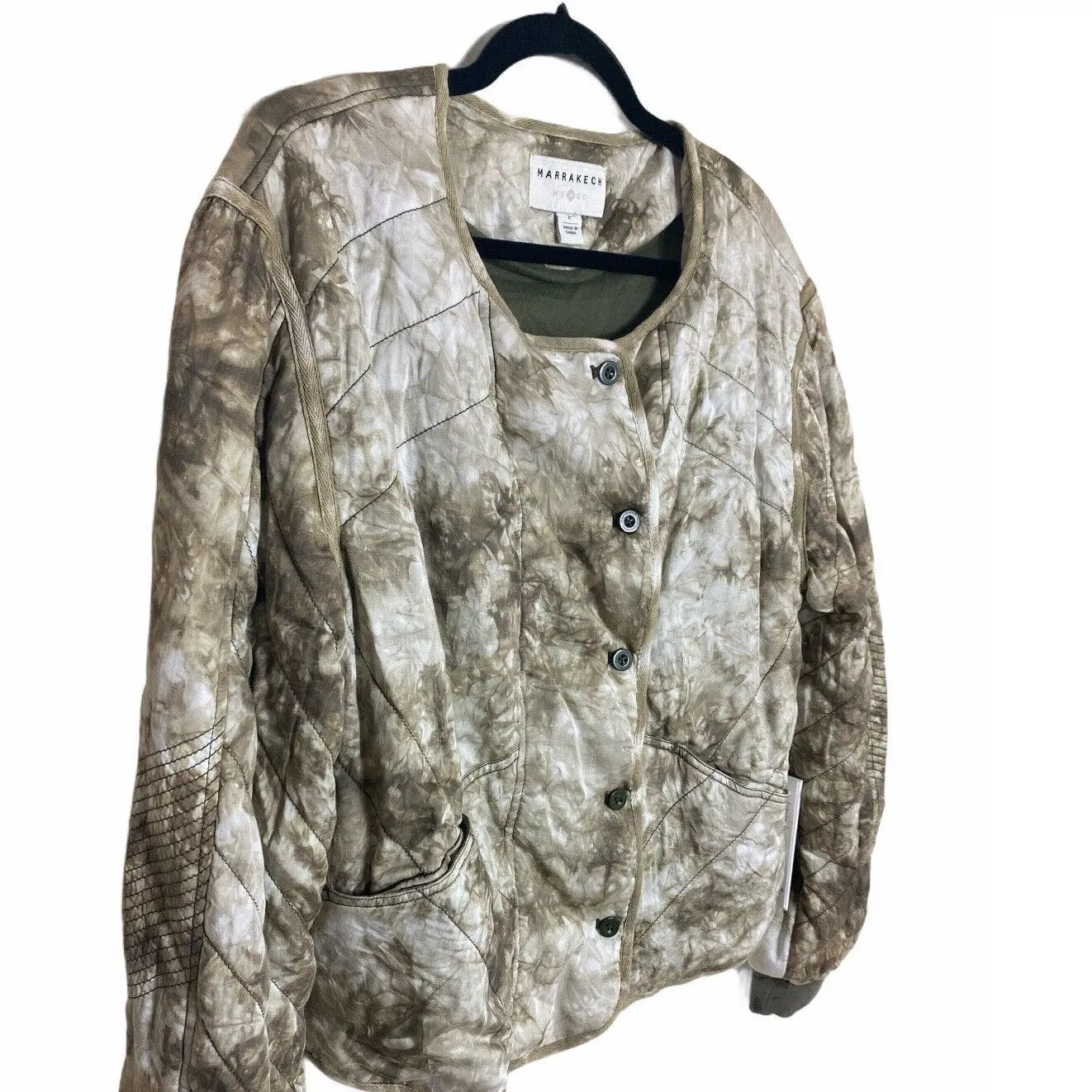 Marrakech Anthropologie NWT Green Tie Dye Quilted Jacket size Large - Image 3