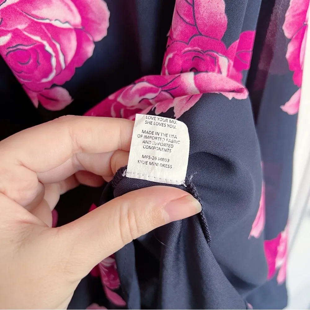 SMYM • Kylie Mini Dress swing floral chiffon Midnight Rocky Rose navy blue pink - Image 9