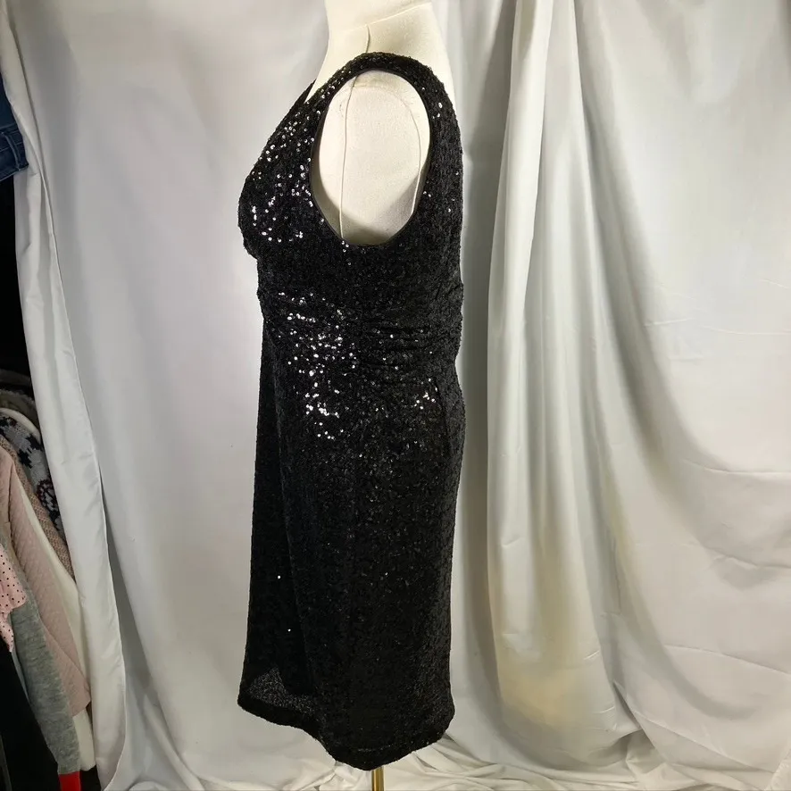 Eliza‎ J Black Sequin Sleeveless  Cocktail Party Dress Size 10 Holiday Midi - Image 6