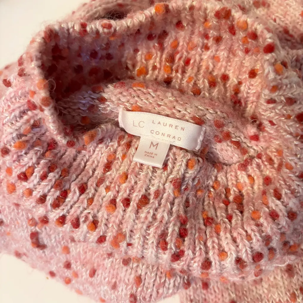 LC Lauren Conrad Confetti Knit Pullover Mock Neck Sweater Light Red Orange M - Image 4