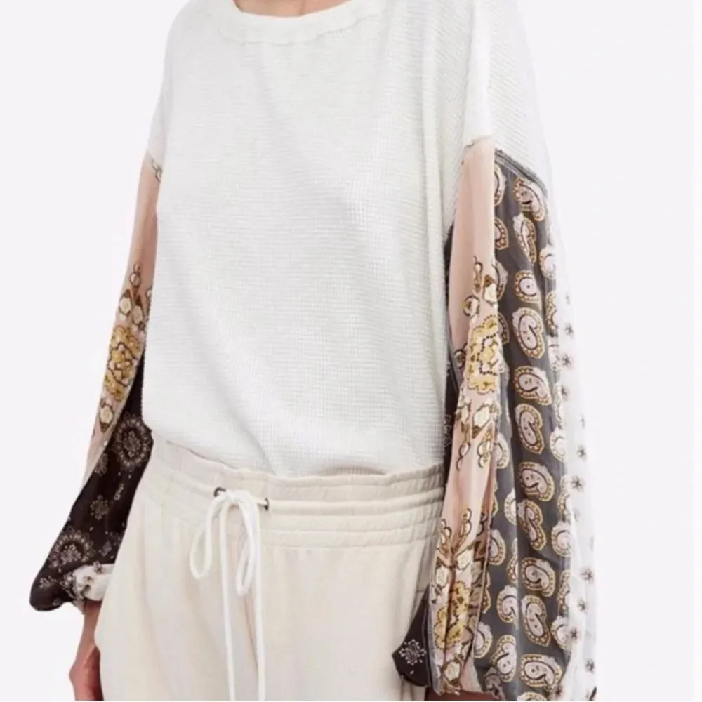 We The Free Bandana Sleeve Waffle Knit Multicolored Top, Medium, Free People - Image 2