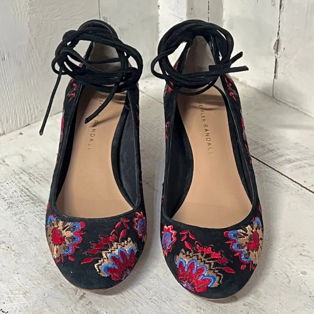 Loeffler Randall Clara Embroidered Suede Ankle-Tie Pumps Black Floral Women 6.5B - Image 2