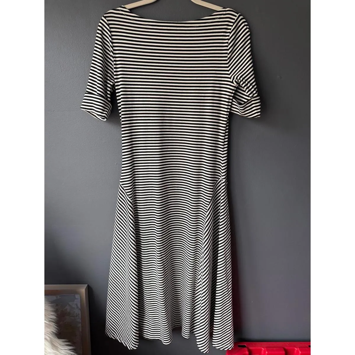 Lauren Ralph Lauren Black and White Striped Midi Dress, Size M - Image 2