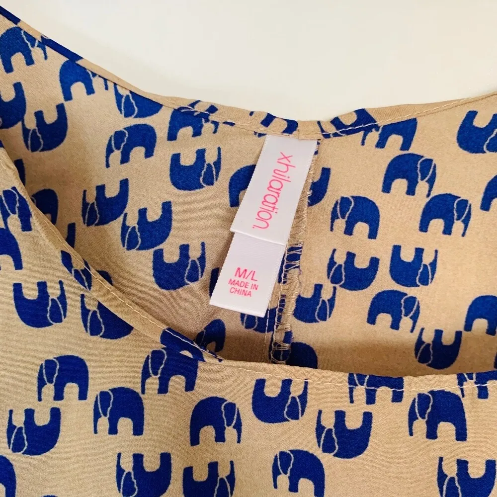 xhilaration Golden Brown Aztec Tribal Elephant Print Dressy Silky Top | Size M/L Gold Size M - Image 10