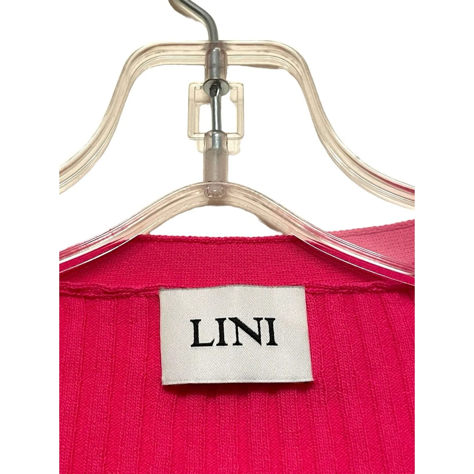 Lini Ribbed‎ Stretch Twin Set Cardigan Cami 2 Piece Women Size Small Bright Pink - Image 4