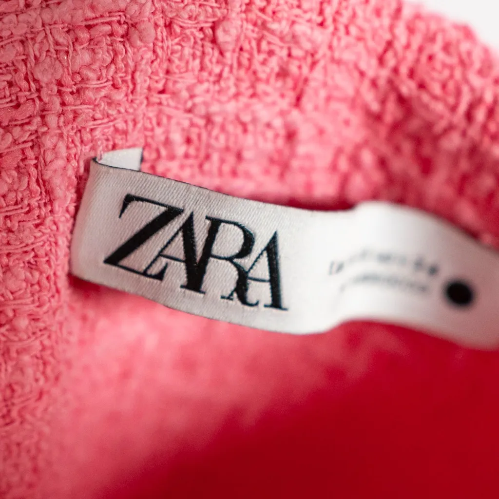 Zara Boucle Tweed Knit Textured Bustier Cropped Tank Top Solid Pink XS - Image 2