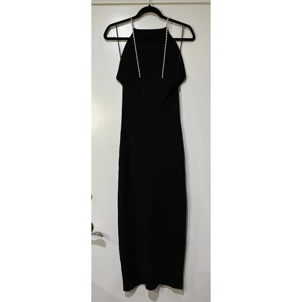 Favorite Daughter Imitation Pearl Strap Dress Black Size XL NWT Ribbed Knit - Image 9