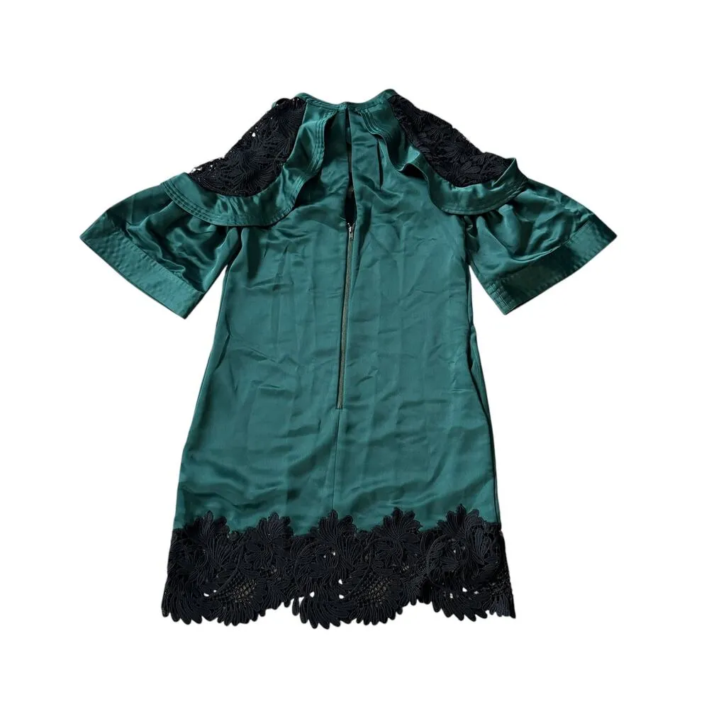 Self-Portrait Lace Trim Satin Shift Dress Green - Image 5