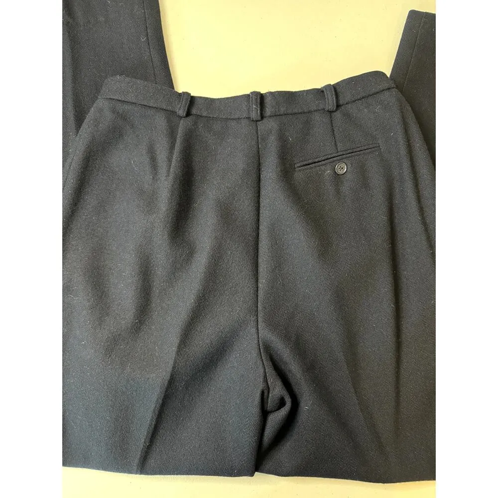 Vintage 80s Ralph Lauren Navy Blue Wool Pleated Lined High Waist Trousers Sz 12 - Image 5