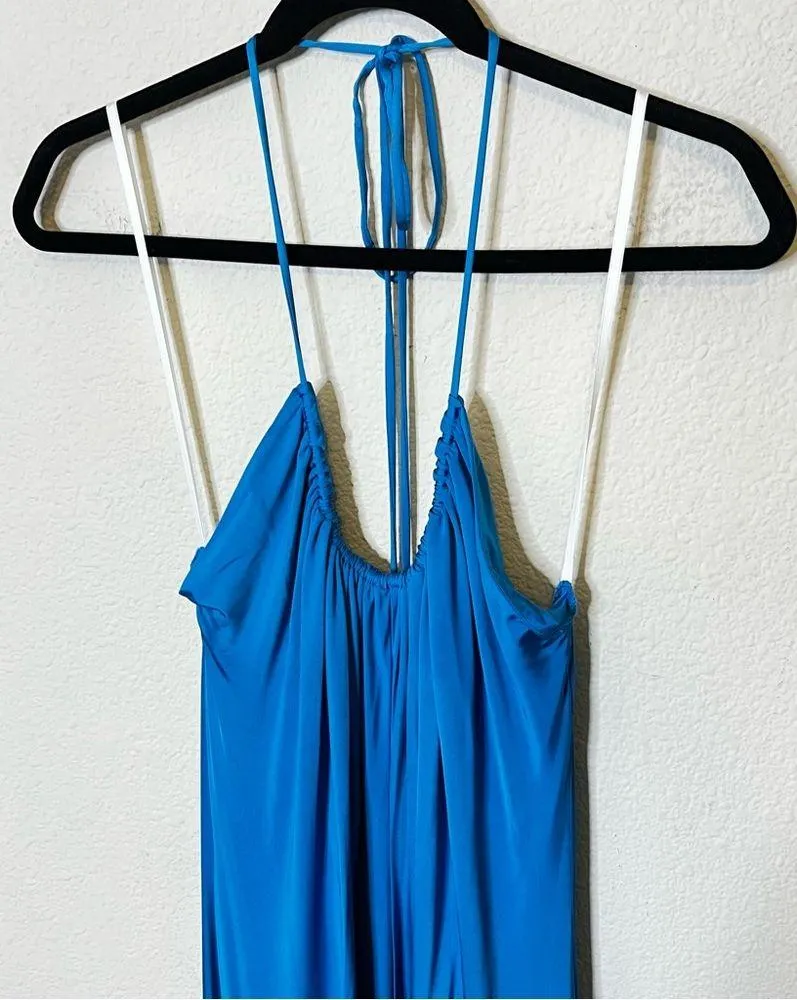 Halston Heritage Lauren Halter Jersey Gown Cerulean Blue Maxi Dress Womens 12 - Image 2