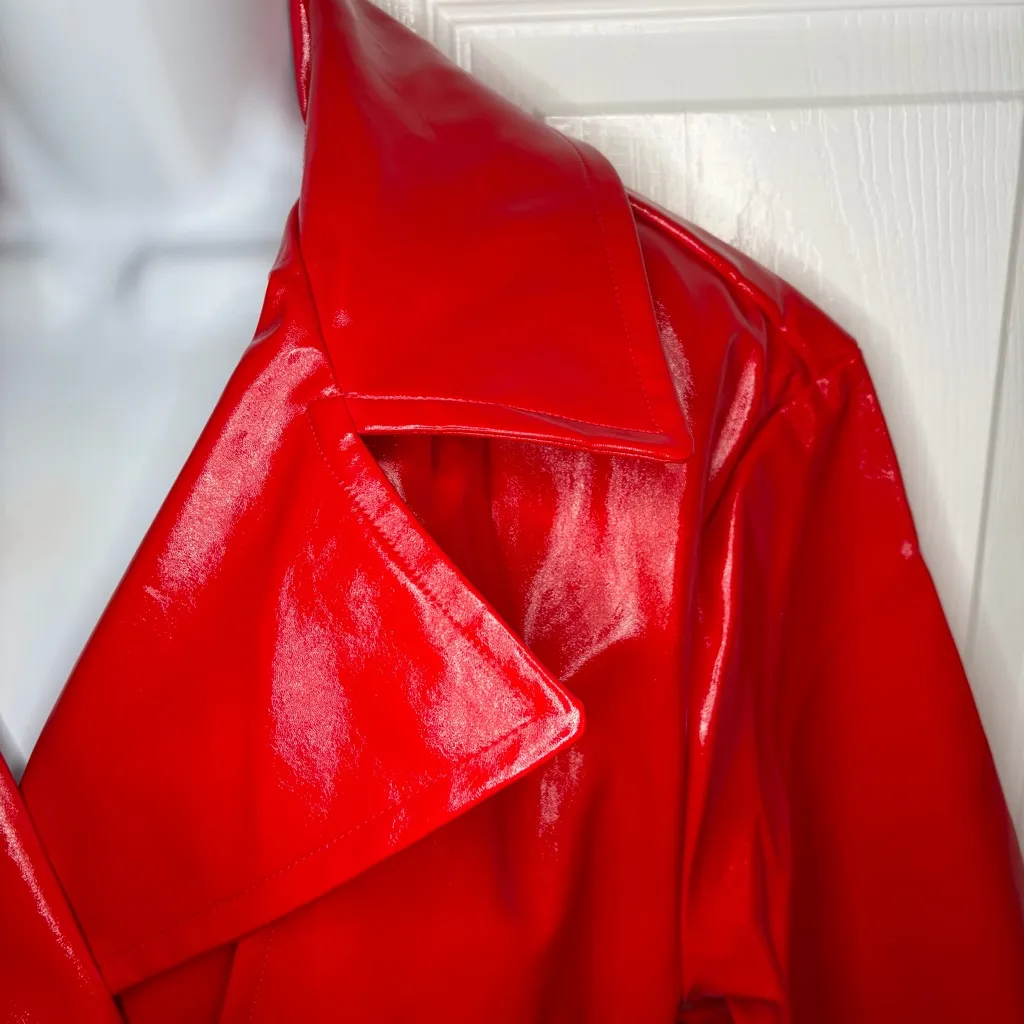 Torn by Ronny Kobo Cherry Red Regina Faux Leather Trench Coat Belted M NWT - Image 6