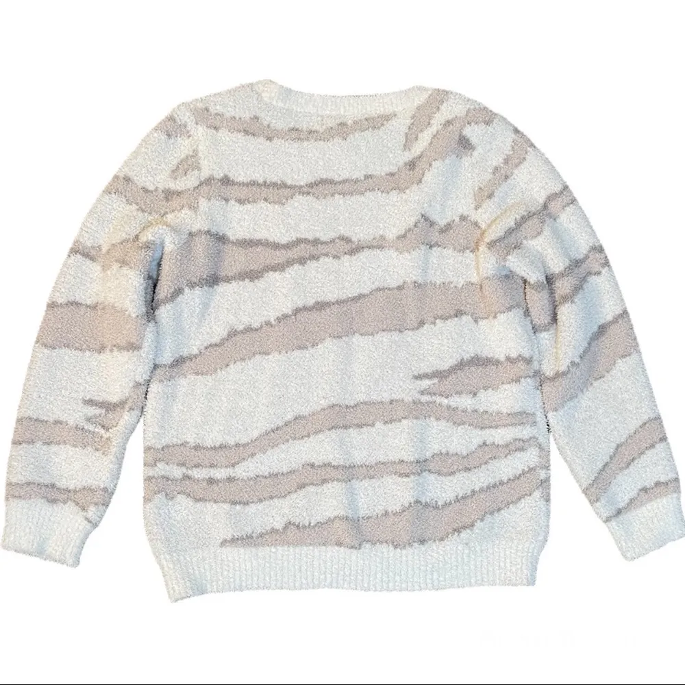 Barefoot Dreams CozyChic Seaside Ivory/Beige Crewneck Sweater Size Large - Image 3