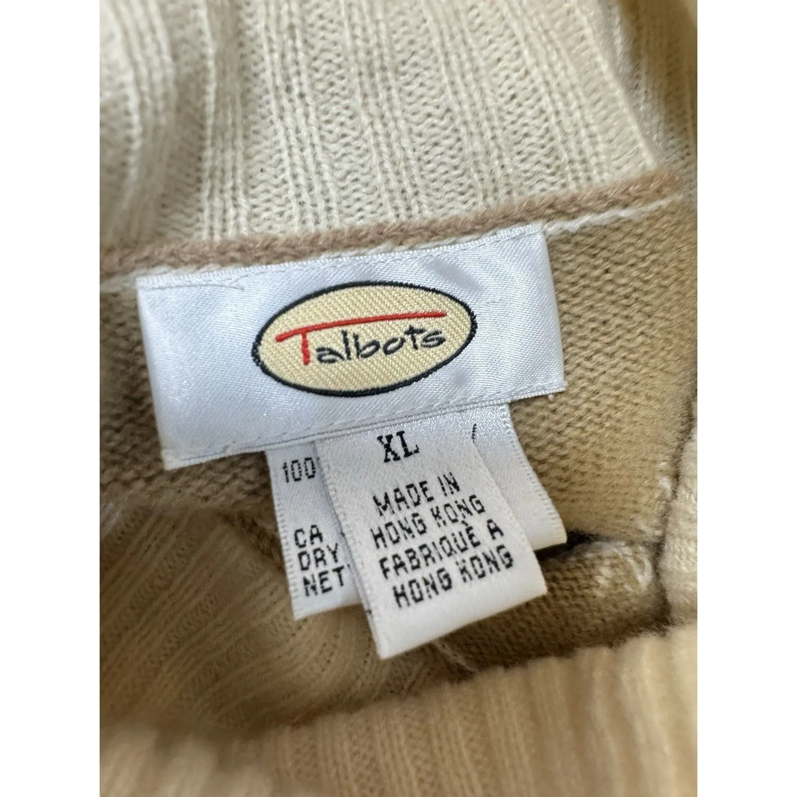 Talbots Lambswool Sweater Turtleneck Beige Cream Snowflake Medium XL - Image 6