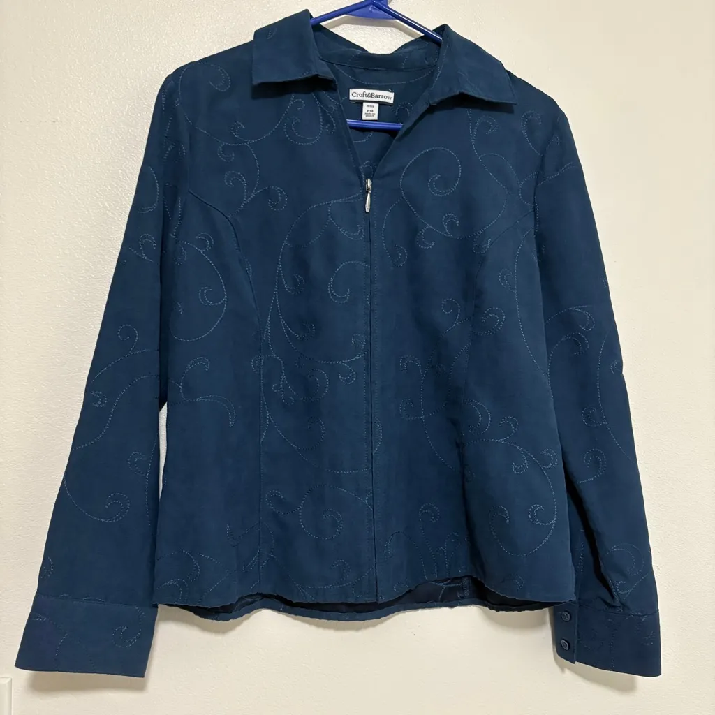 Croft & Barrow Womans Zip Front Jacket Blazer Faux Suede Blue Size Petite M - Image 3